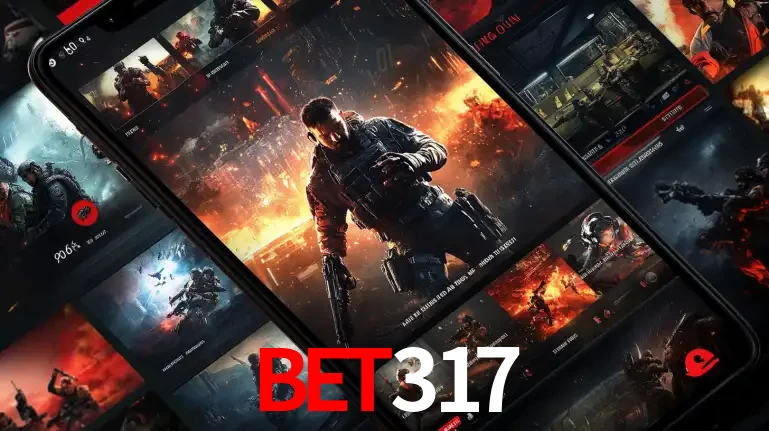 Tela de um celular exibindo uma galeria de jogos de tiro com temática militar, mostrando a variedade de e-sports disponíveis para apostas na plataforma de entretenimento BET317.