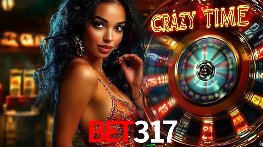 Mulher elegante ao lado da vibrante roda da fortuna do jogo de cassino ao vivo Crazy Time, um dos game shows mais populares e cheios de prêmios do BET317.